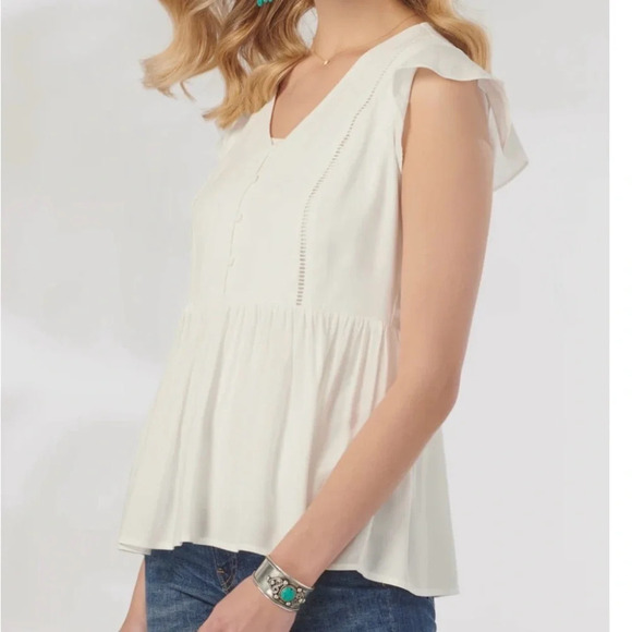 New Charlie Paige XL white Valentina ruffle cap sleeve w/V neck buttoned bodice - Picture 2 of 10